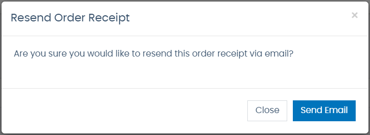 Resend Order Receipt pop-up